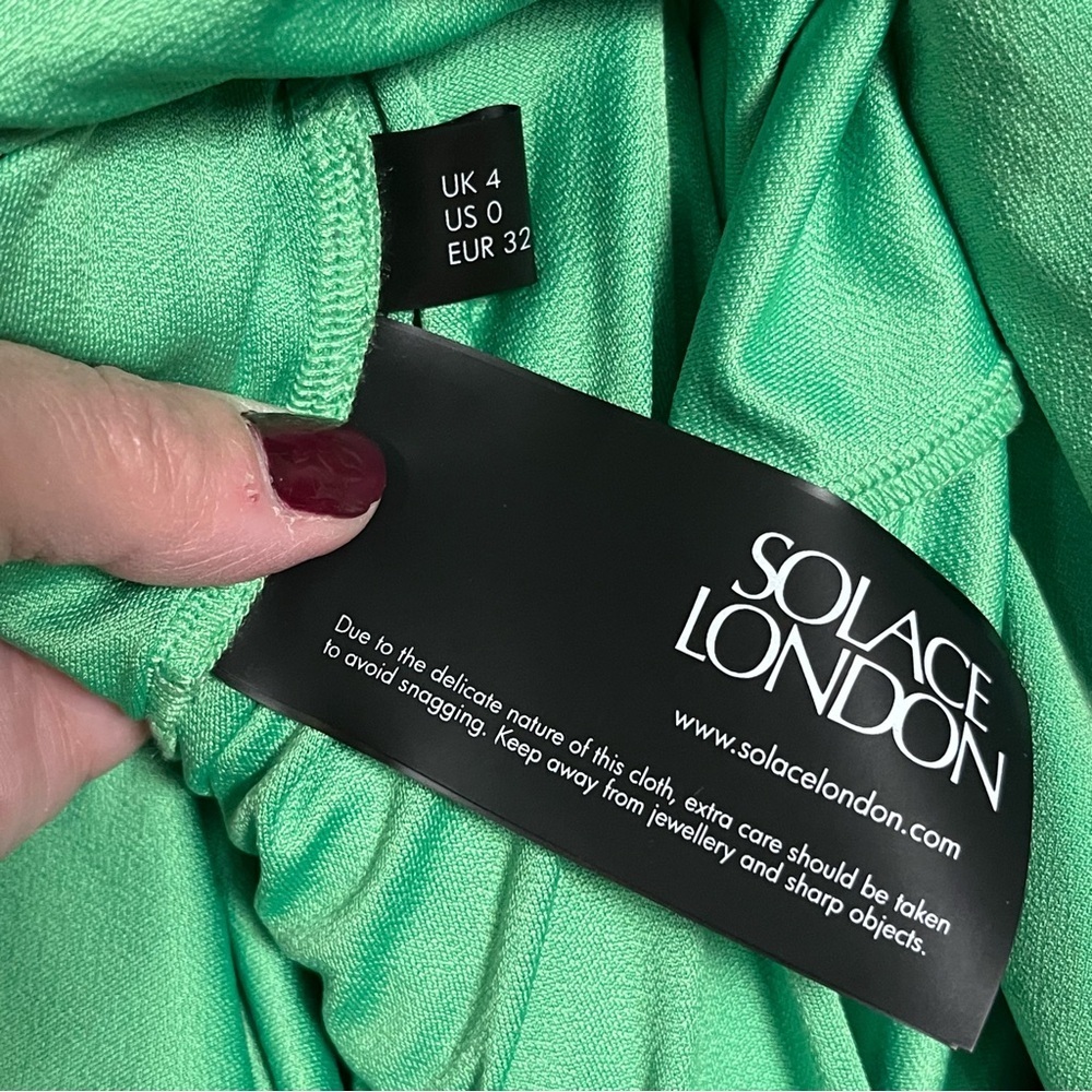 Solace London Lorena Dress Green Plunge Neck Midi Long Sleeve Draped Bodycon XS - Picture 14 of 14